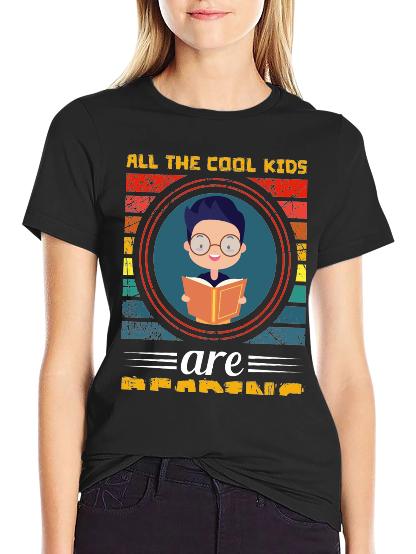 Black Cool Kids Reading T-Shirt - Black view 2