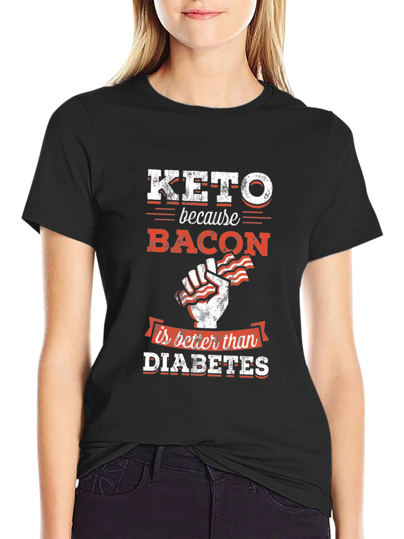 Black Keto Bacon T-Shirt - Better Than Diabetes view 2