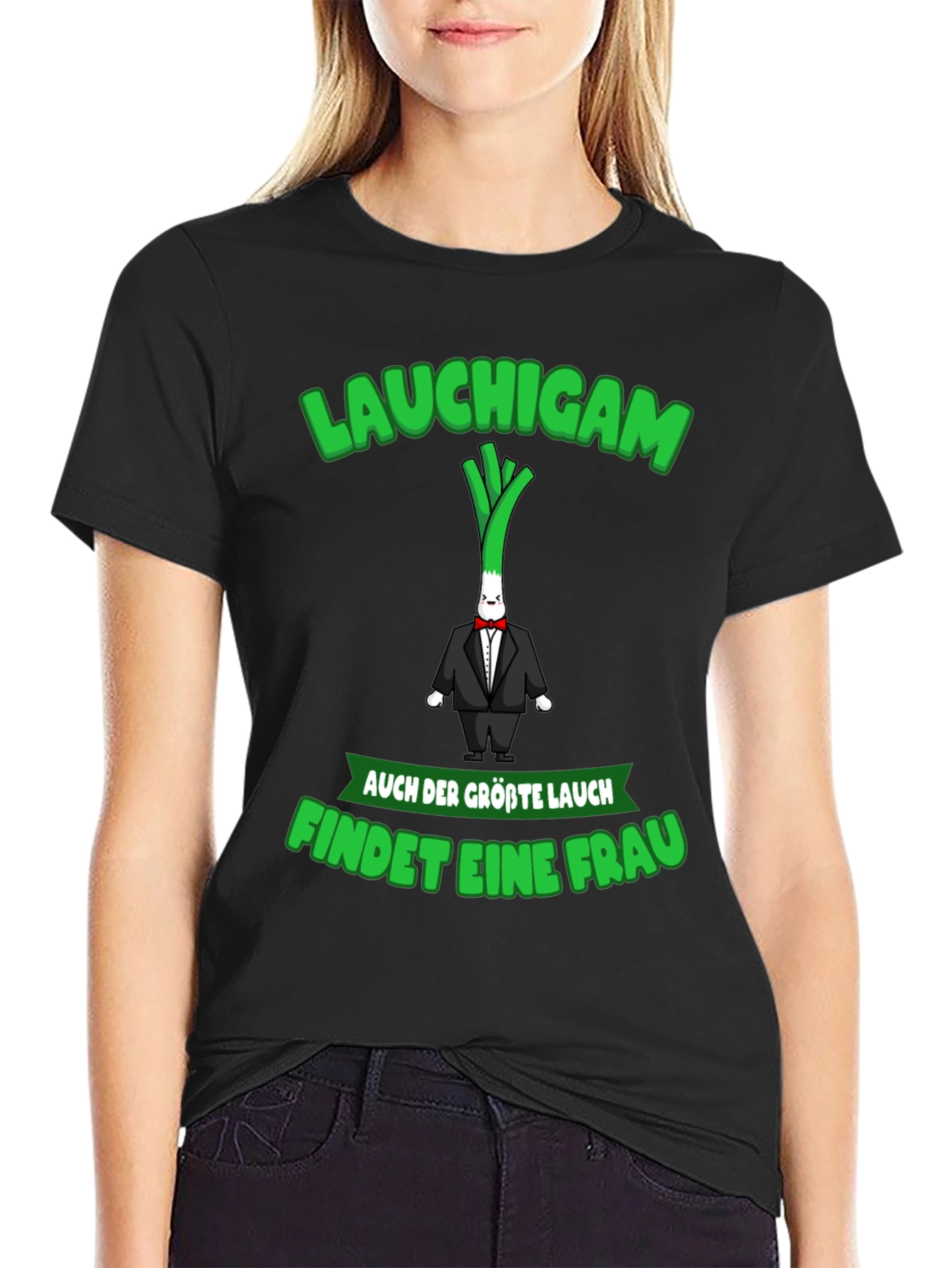 Black Funny "Lauchigam" Graphic T-Shirt view 2