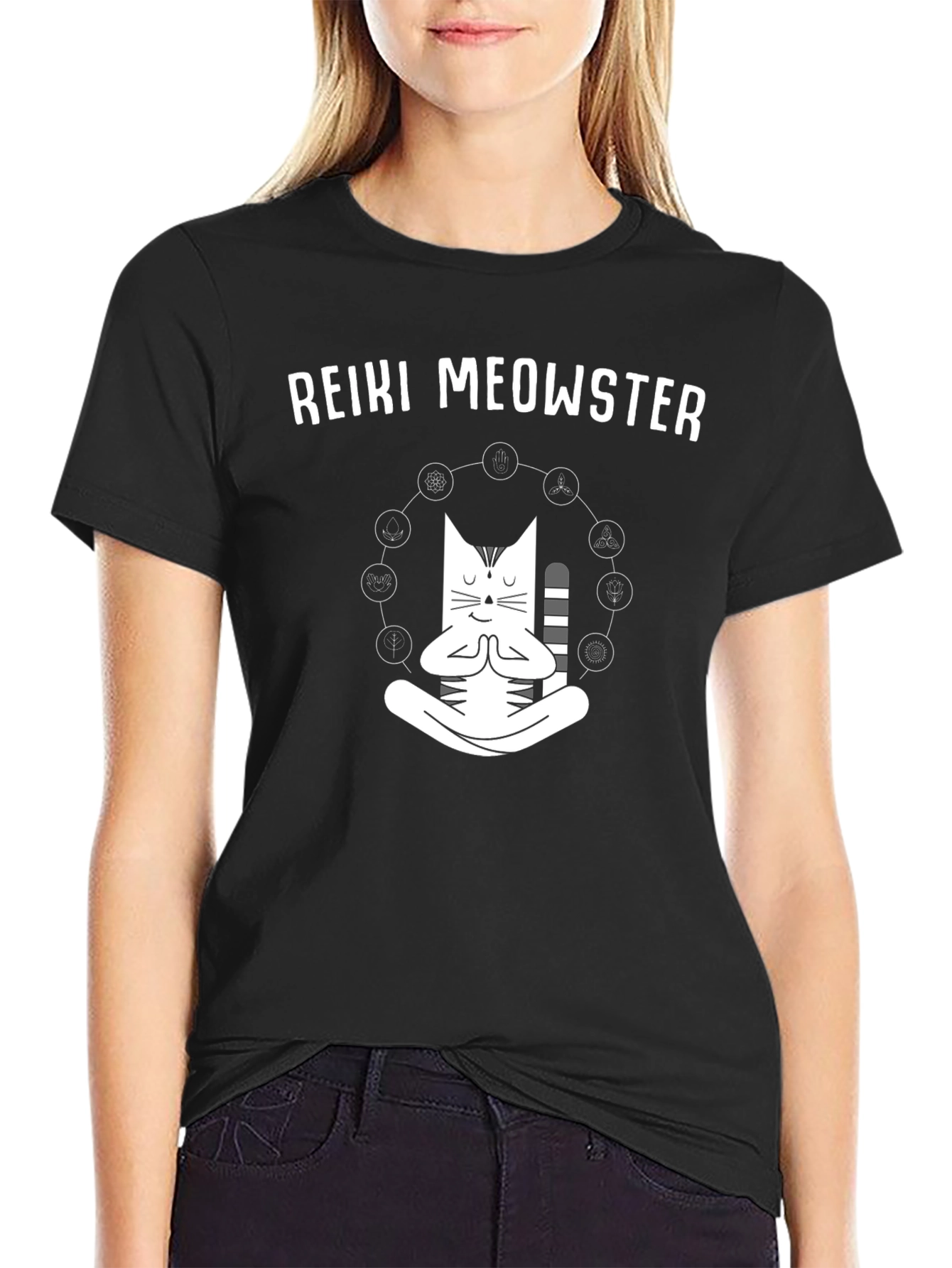 Black Reiki Meowster Black Graphic Tee view 2