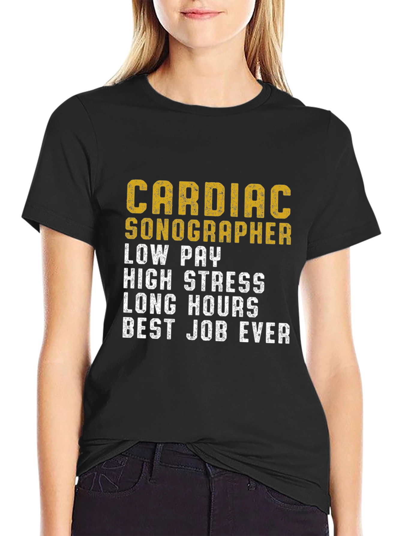 Black Cardiac Sonographer T-Shirt Funny Work Job Tee view 2