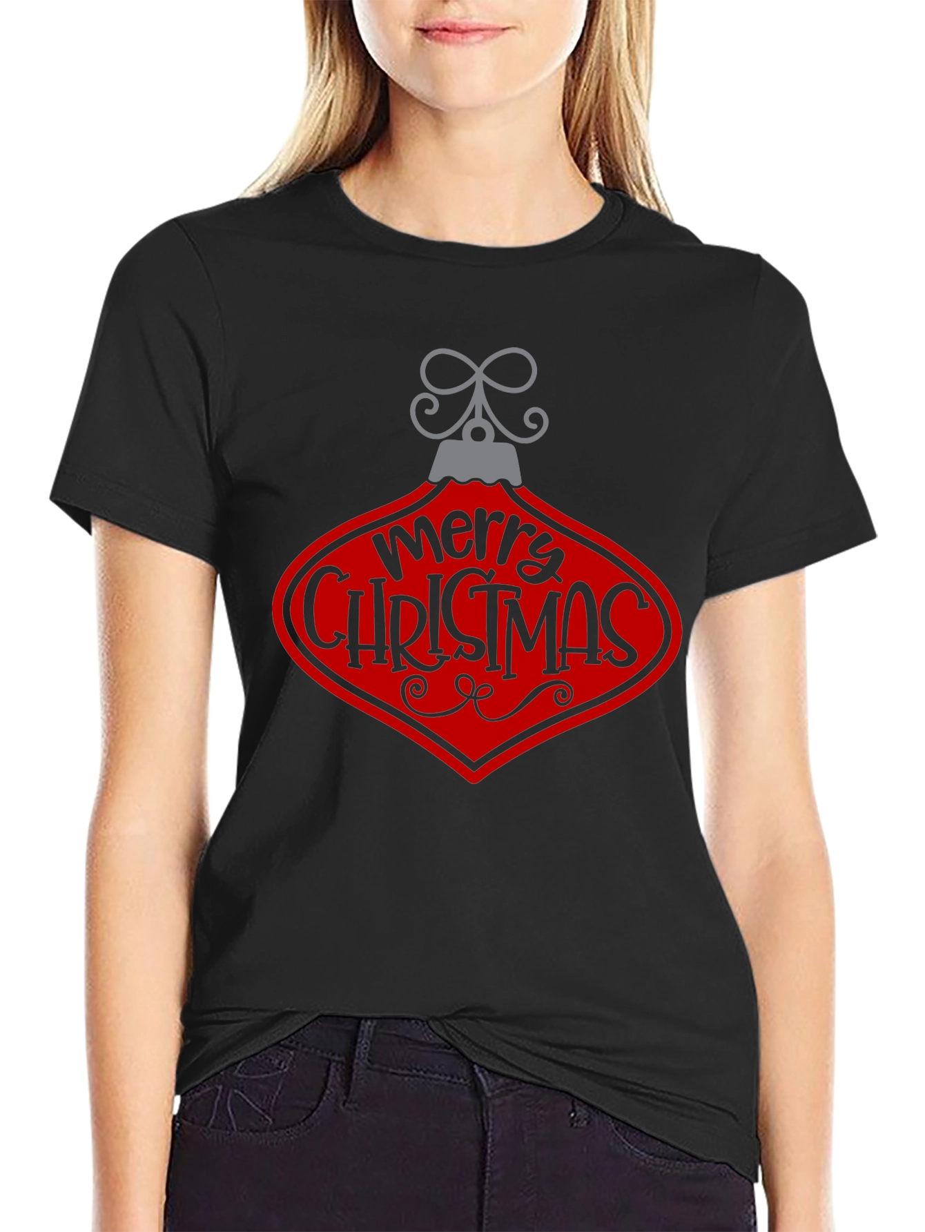 Merry Christmas Ornament Graphic Tee - Black - 2