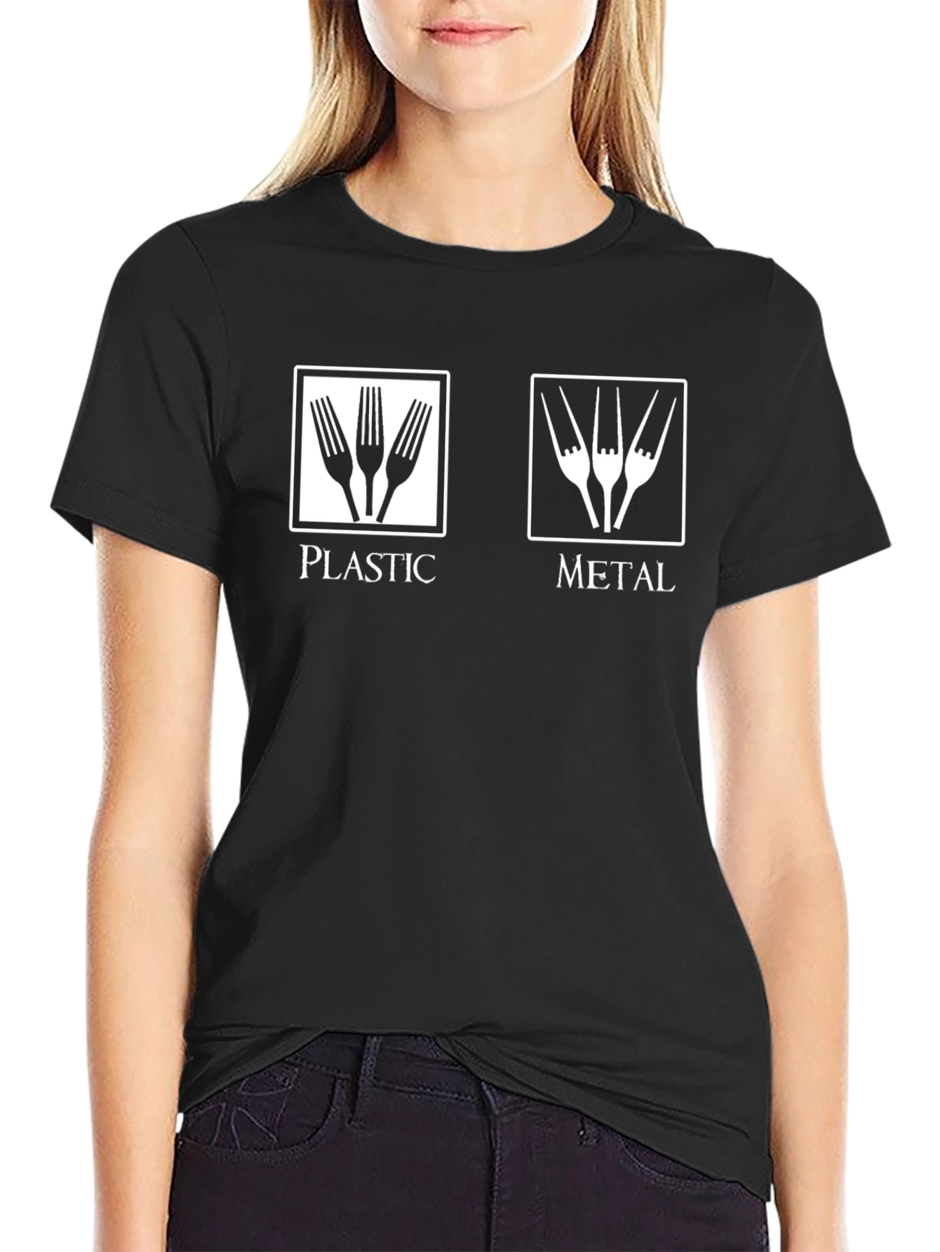 Black Plastic vs Metal Forks T-Shirt view 2
