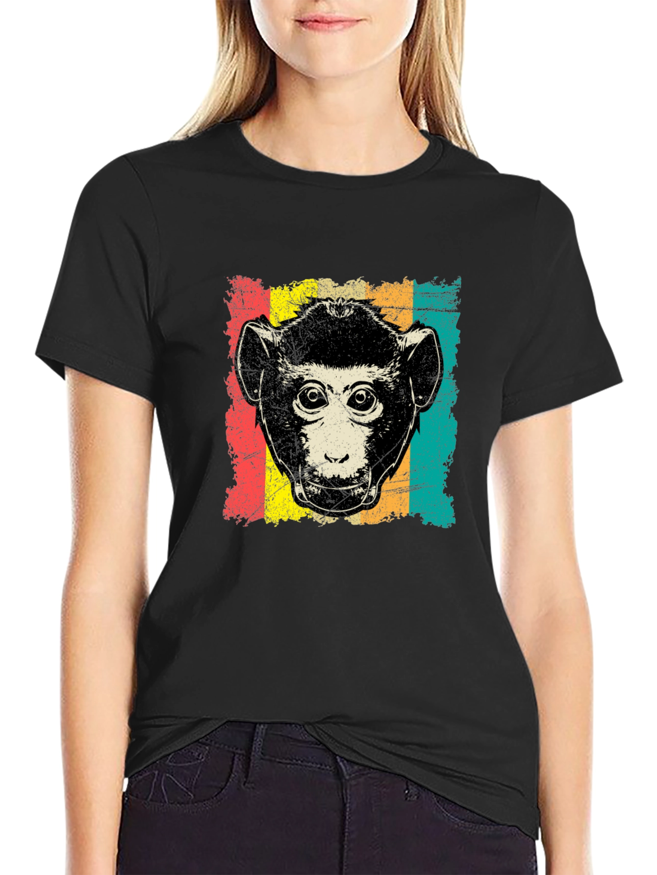 Black Retro Monkey Graphic T-Shirt - Black view 2