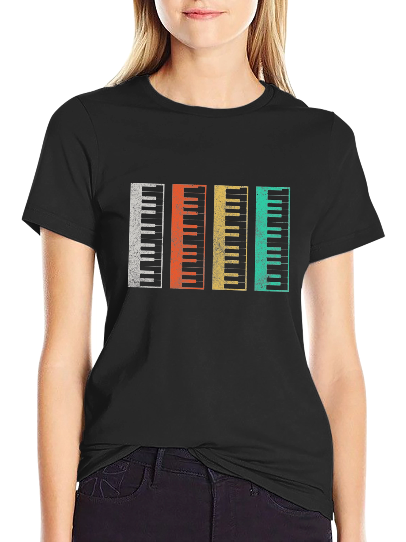 Black Retro Piano Keys T-Shirt Music Lover Gift view 2