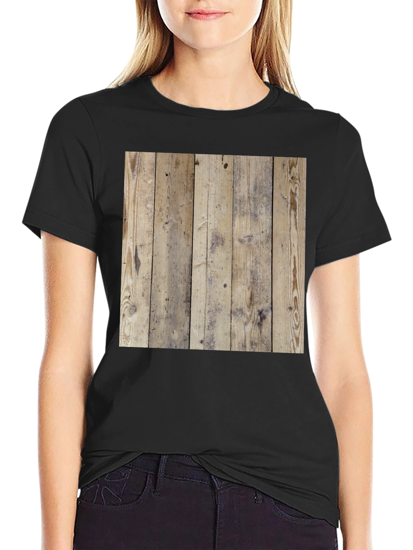Wood Texture Graphic Tee - Casual Style Black T-Shirt - 2