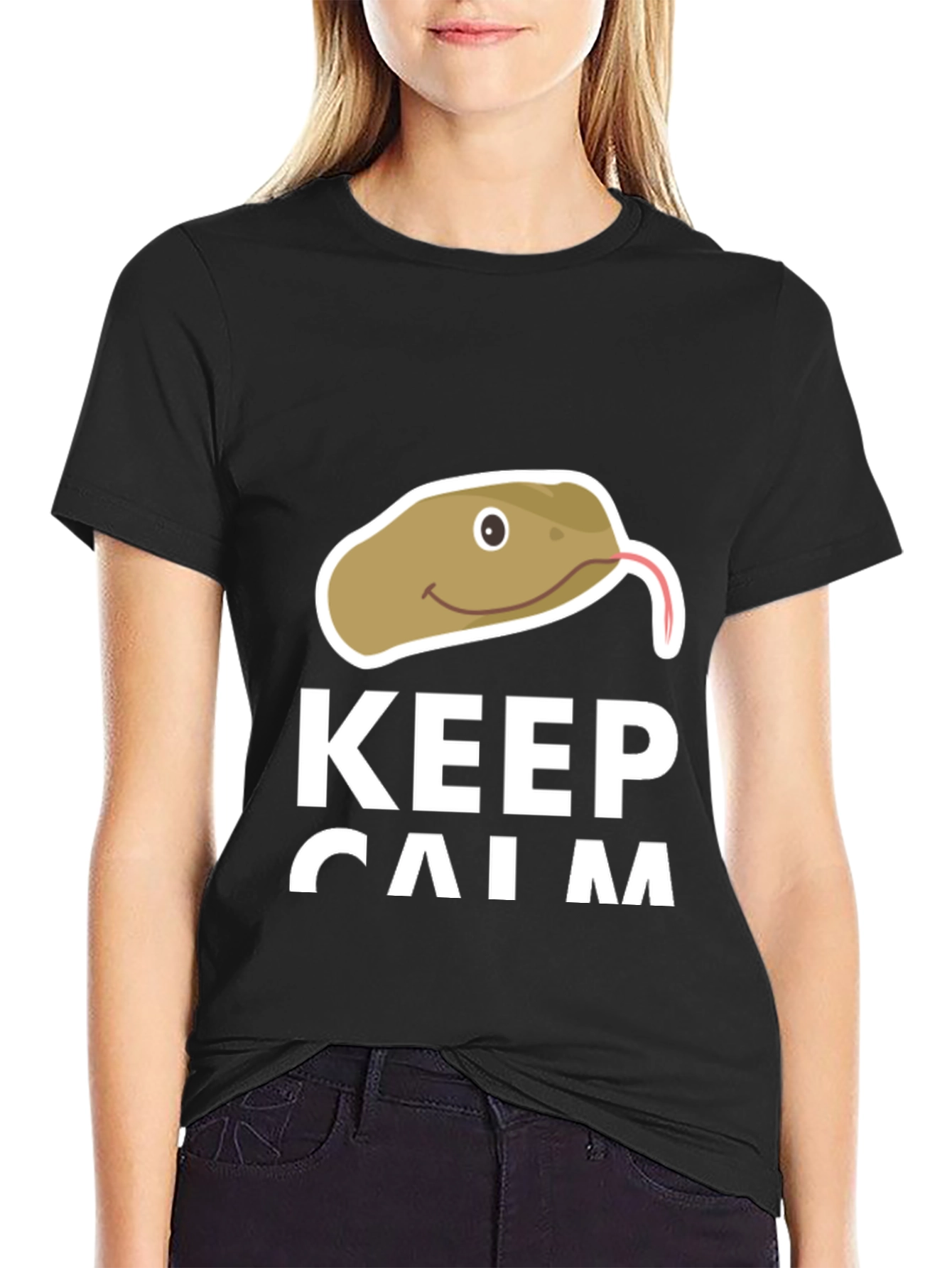 Black Keep Calm Snake T-Shirt - Funny Novelty Tee view 2