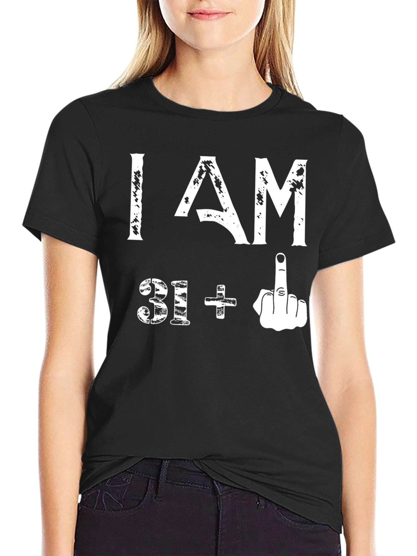 Black Funny 31+ Middle Finger Graphic T-Shirt view 2