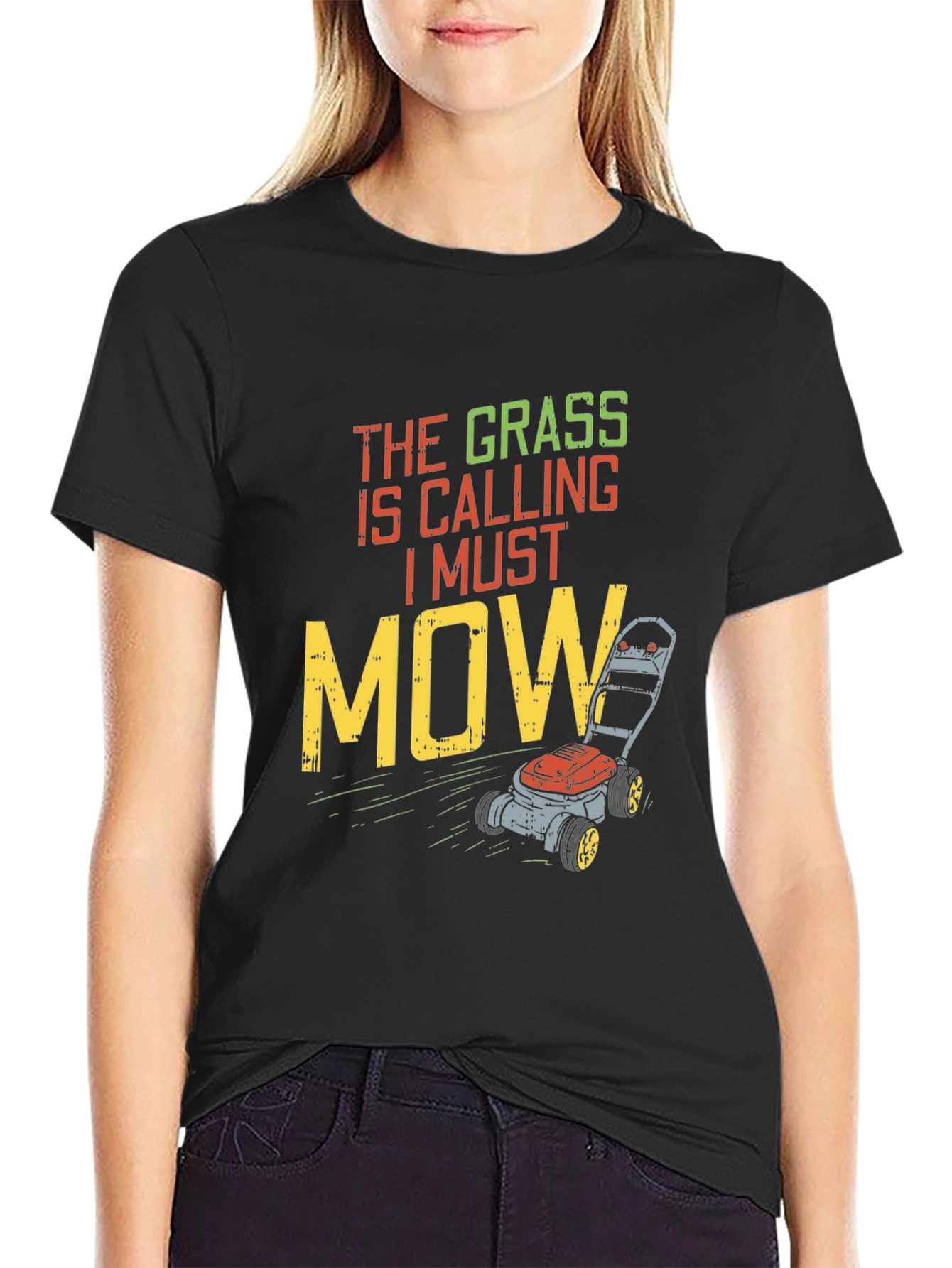 Black The Grass is Calling Funny Lawn Mowing T-Shirt view 2