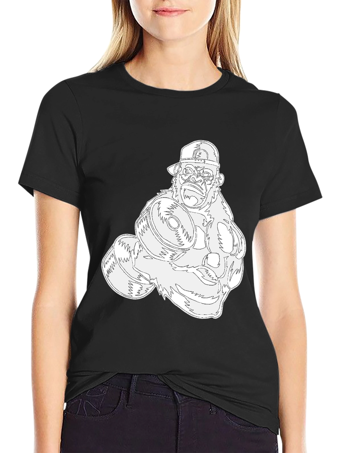 Black Gorilla Gym Tee: Black Cotton Fitness Shirt view 2