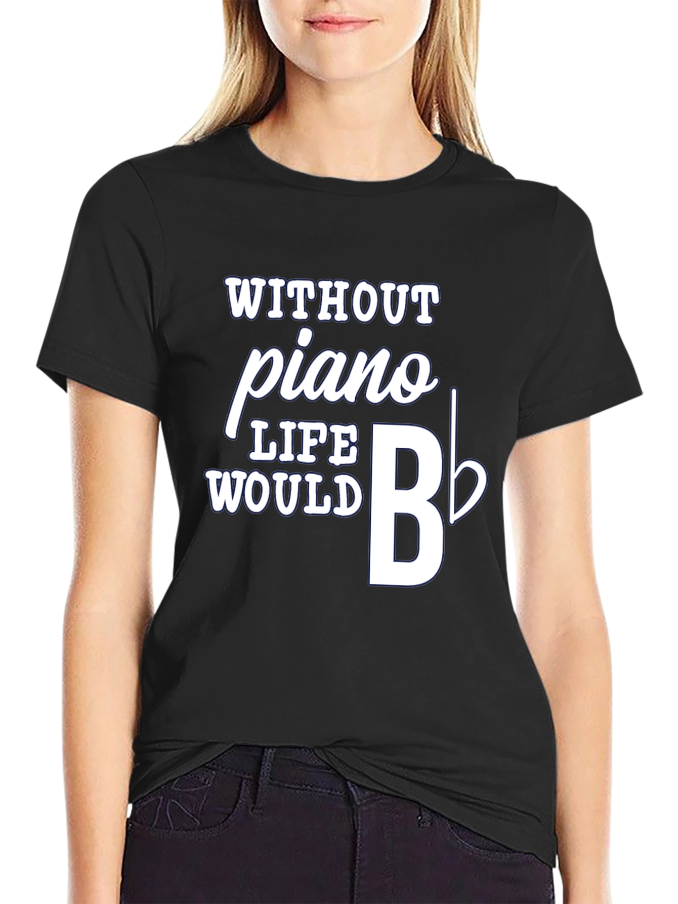Black Piano Music T-Shirt - Life Would B Flat view 2