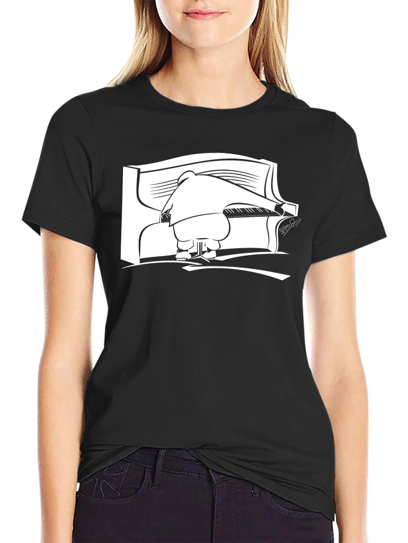 Black Black T-Shirt with Piano Player Graphic view 2