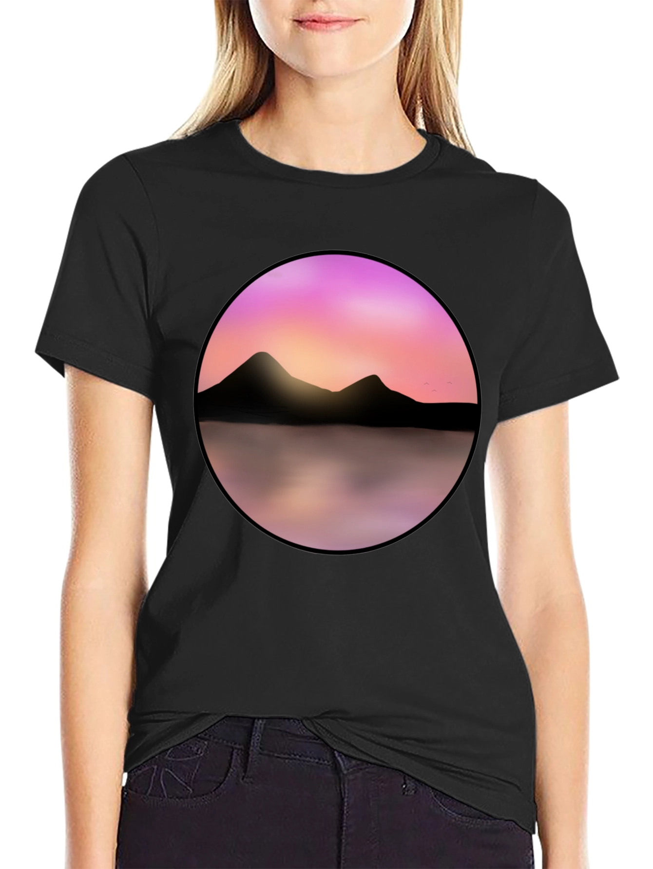 Black Sunset Mountain Lake Graphic Tee - Black view 2