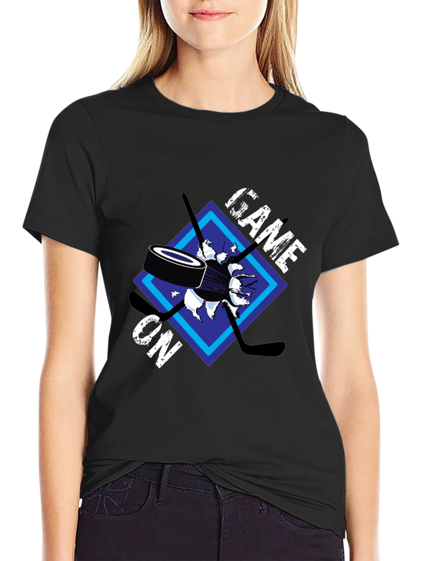 Black Game On Hockey Graphic T-Shirt view 2