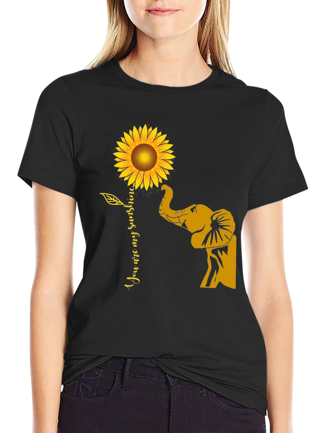 Black Elephant Sunflower Graphic Tee - You Are My Sunshine view 2
