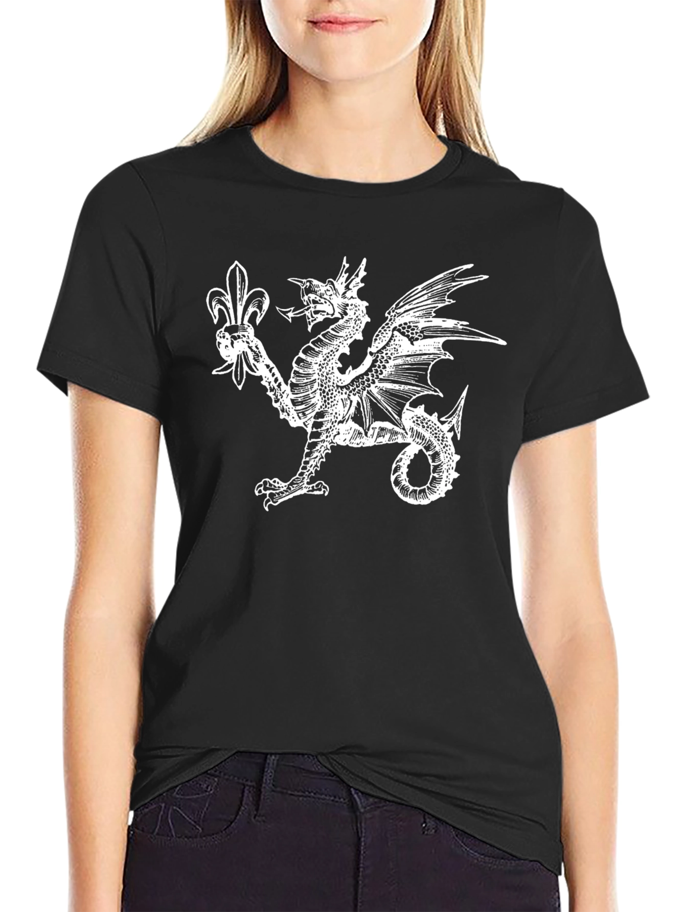 Black Dragon & Fleur-de-lis Black T-Shirt view 2