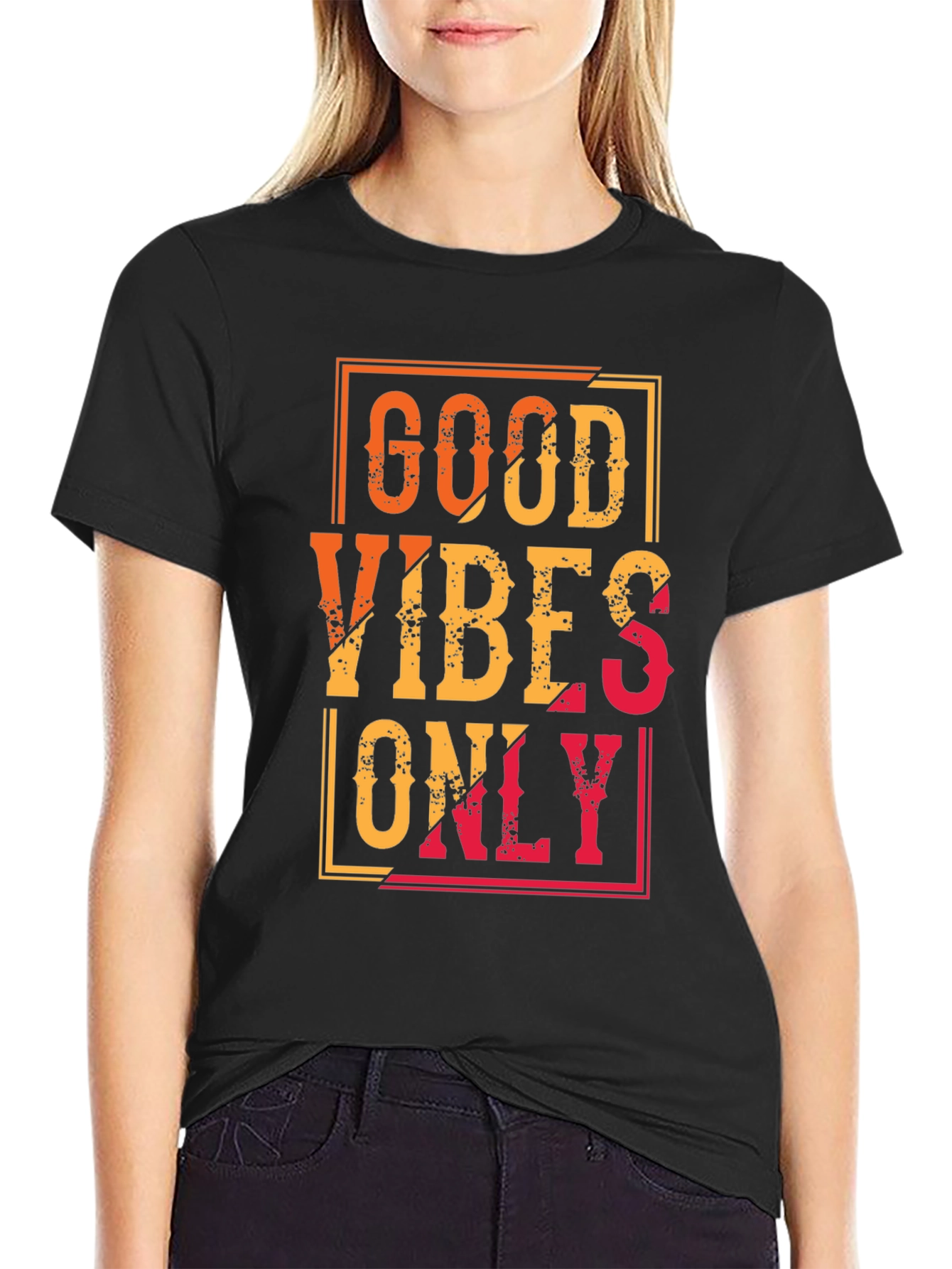 Black Good Vibes Only Graphic Tee - Black Casual T-Shirt view 2