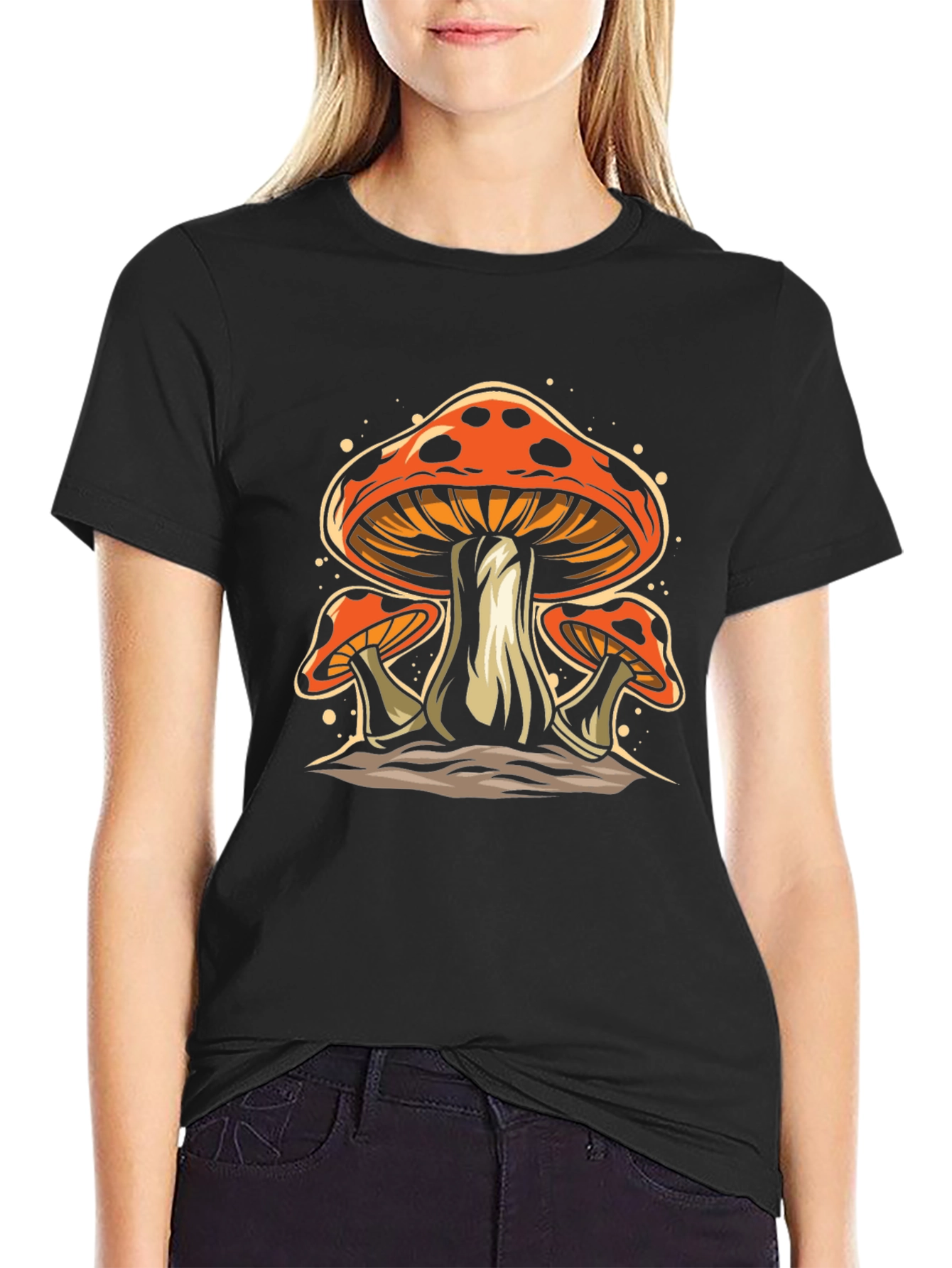 Black Mushroom Graphic Tee - Funky Black T-Shirt view 2