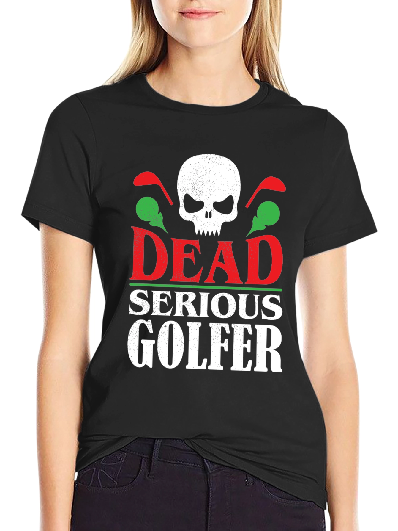 Black Dead Serious Golfer T-Shirt - Skull Golf Club Design view 2