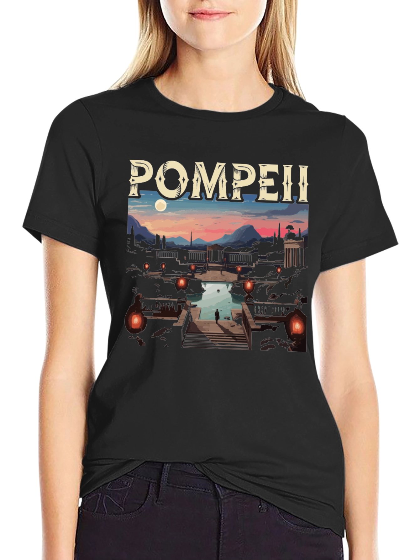 Black Pompeii Graphic Tee - Cityscape Black T-Shirt view 2