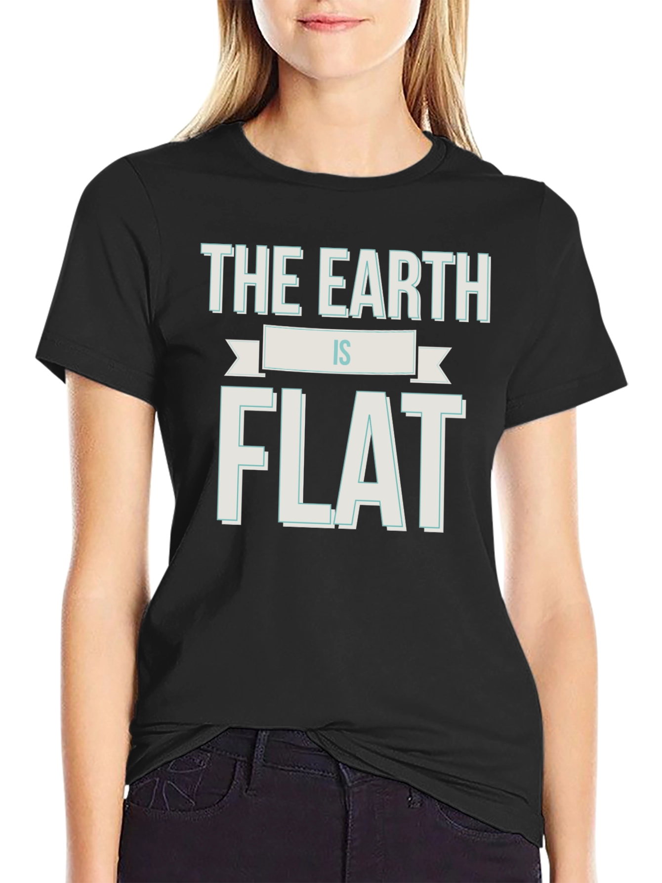 Black Flat Earth T-Shirt - Funny Conspiracy Theory Tee view 2