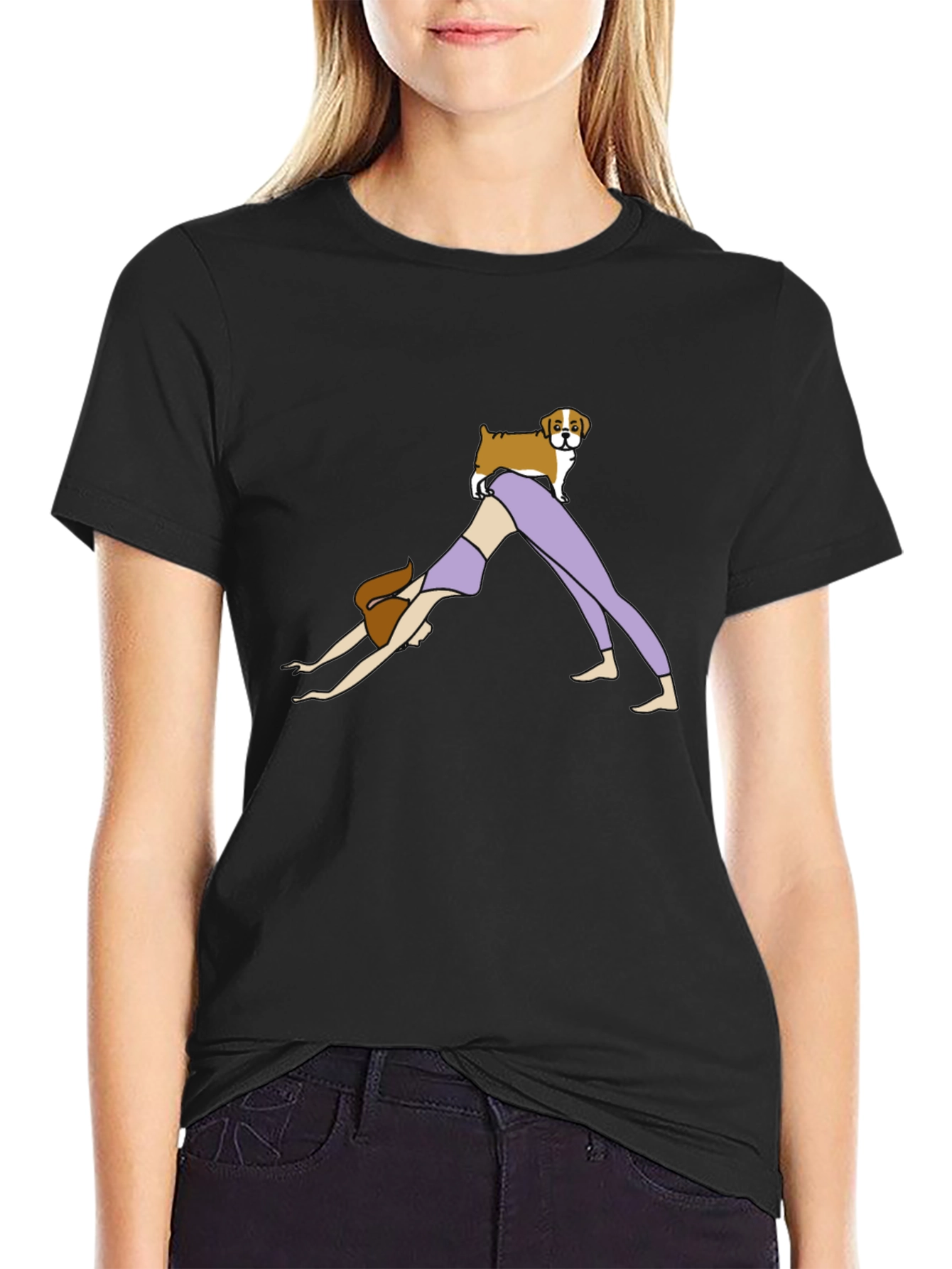 Black Yoga Dog T-Shirt - Unisex Graphic Tee view 2
