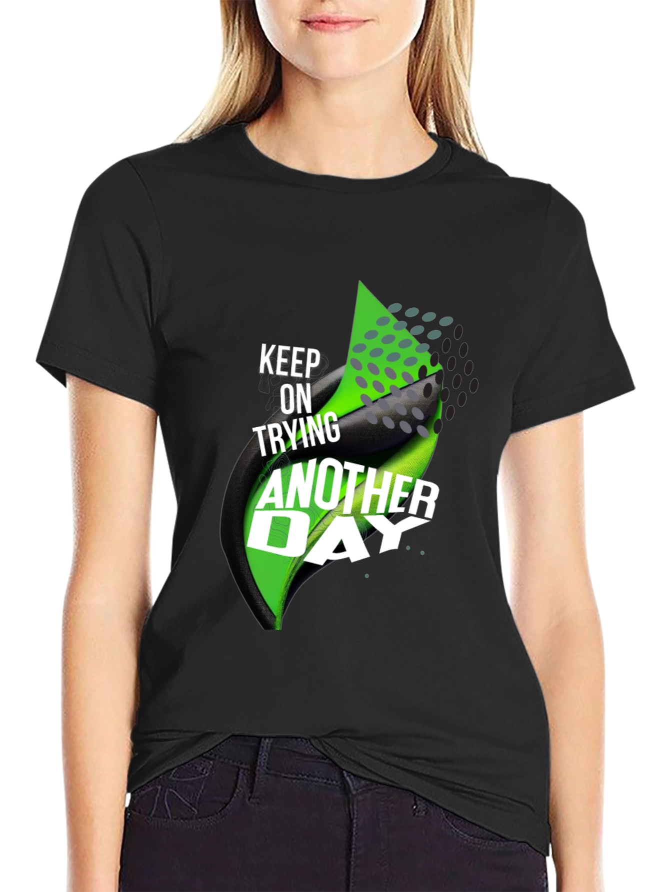 Black Motivational T-Shirt: Keep Trying Another Day view 2