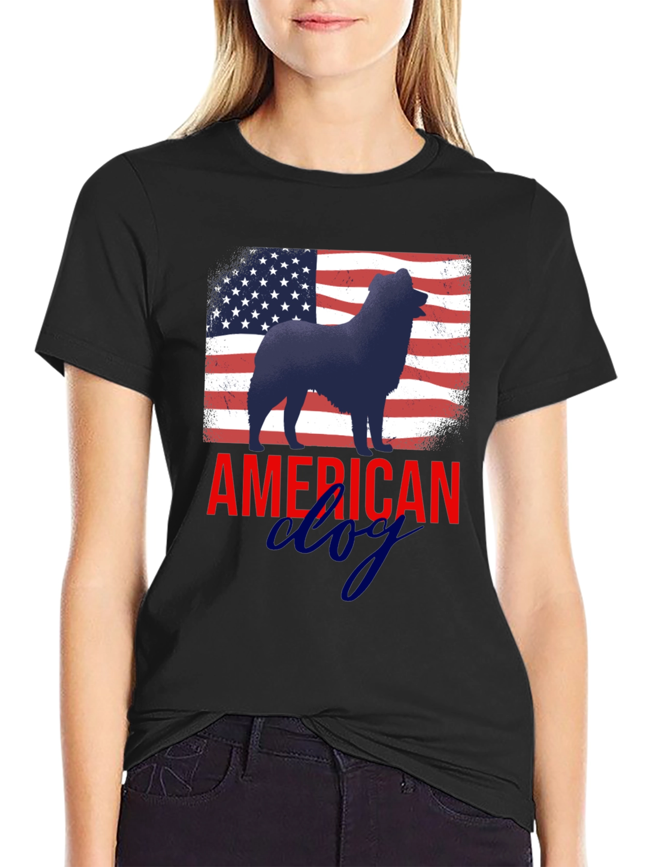 Black American Dog Patriotic T-Shirt view 2
