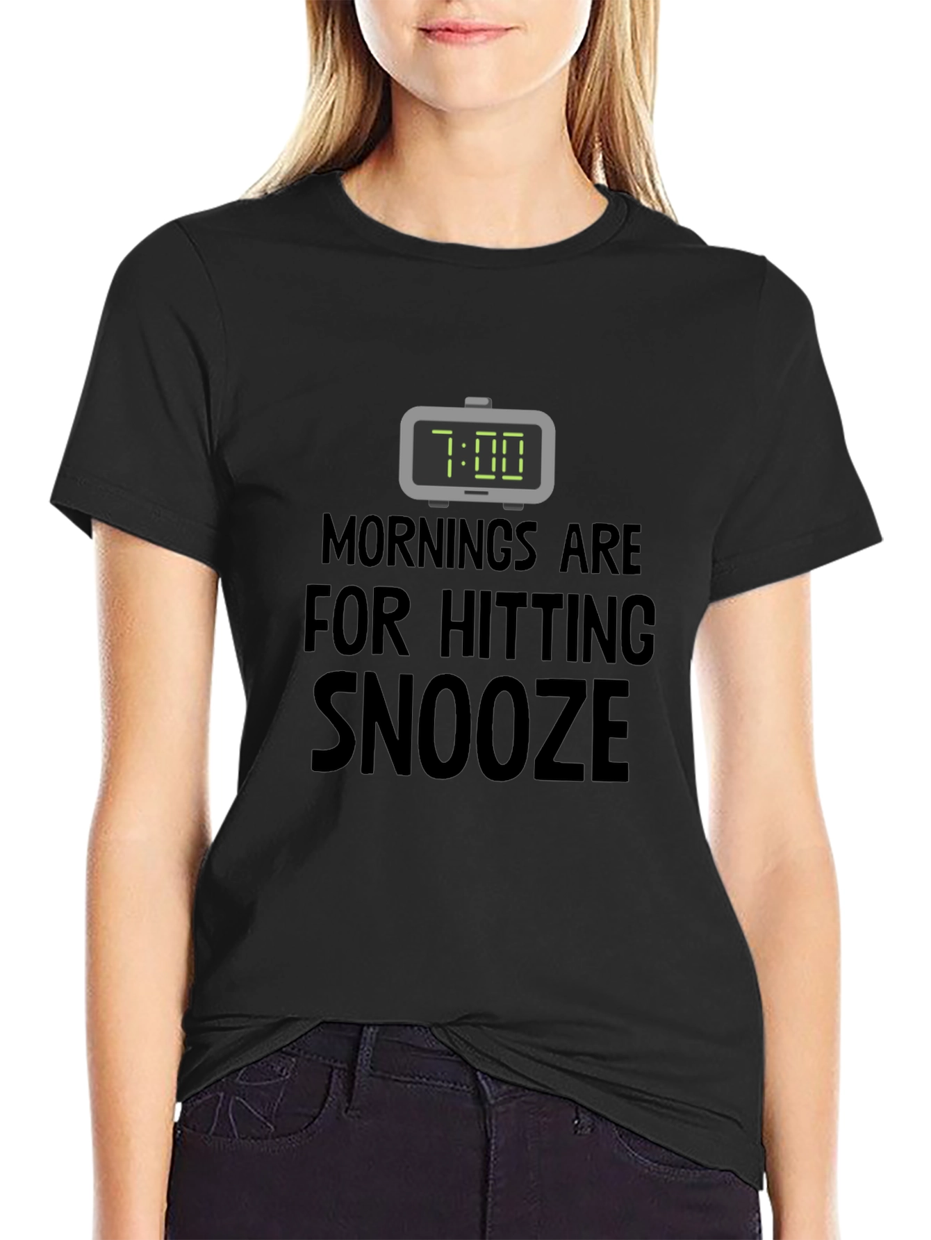 Black Funny Snooze T-Shirt: Morning Humor Tee view 2