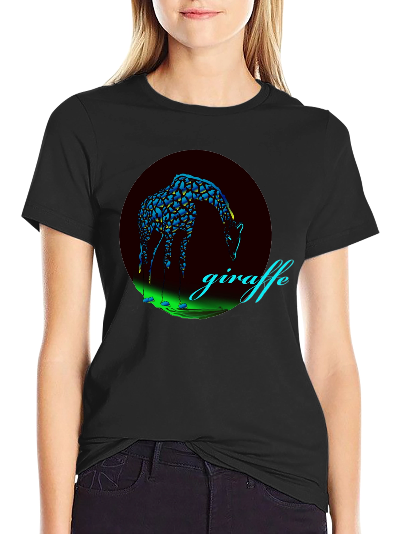 Black Giraffe Graphic Print Black T-Shirt view 2
