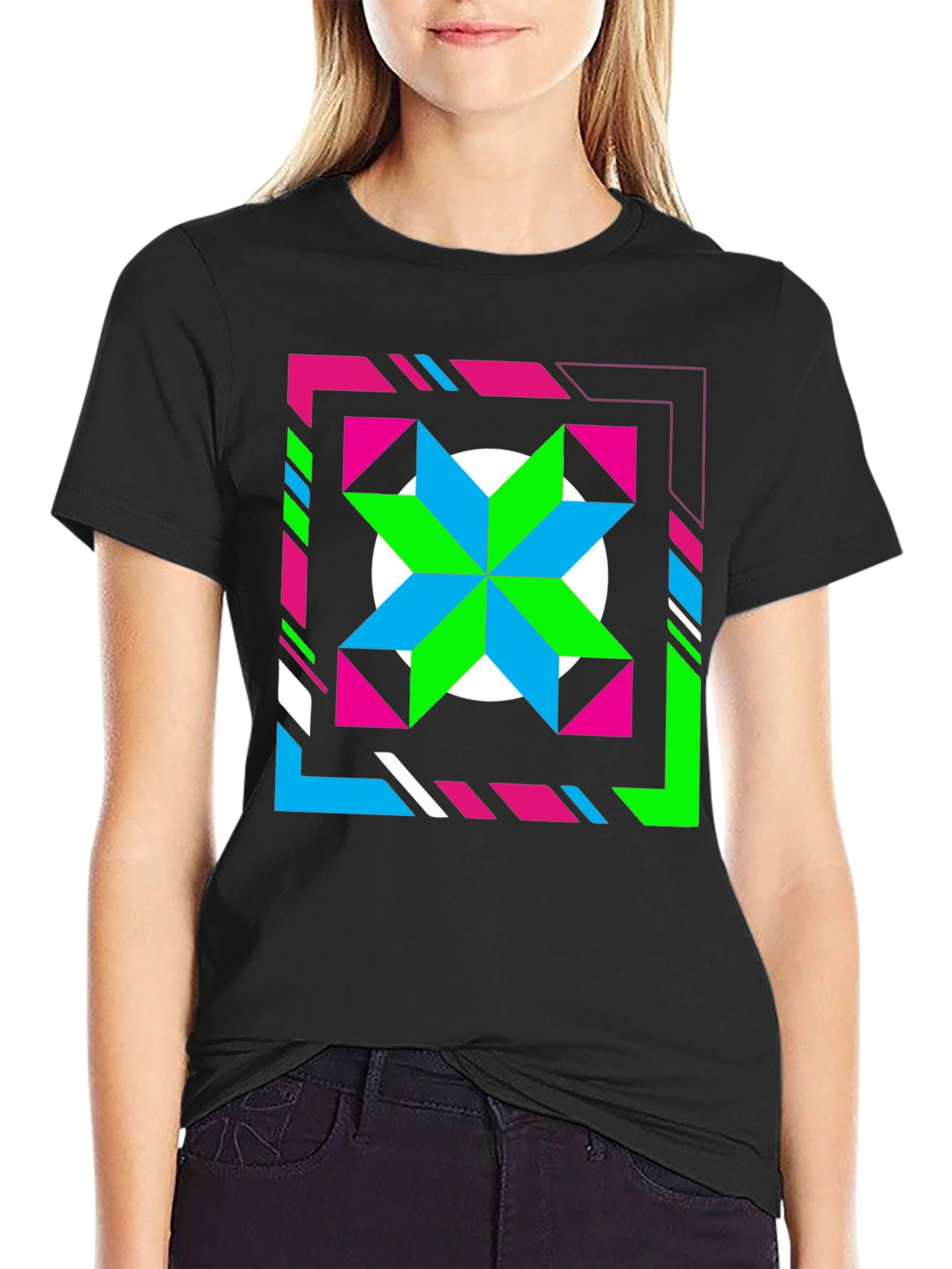 Black Retro Geometric Star Graphic Tee - Black view 2