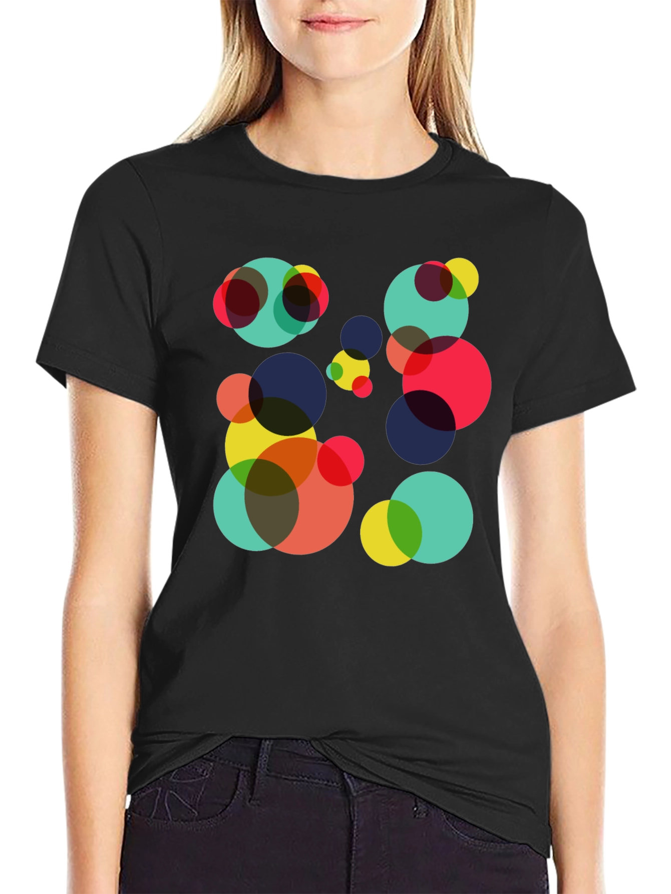 Black Abstract Circle Pattern Black T-Shirt view 2