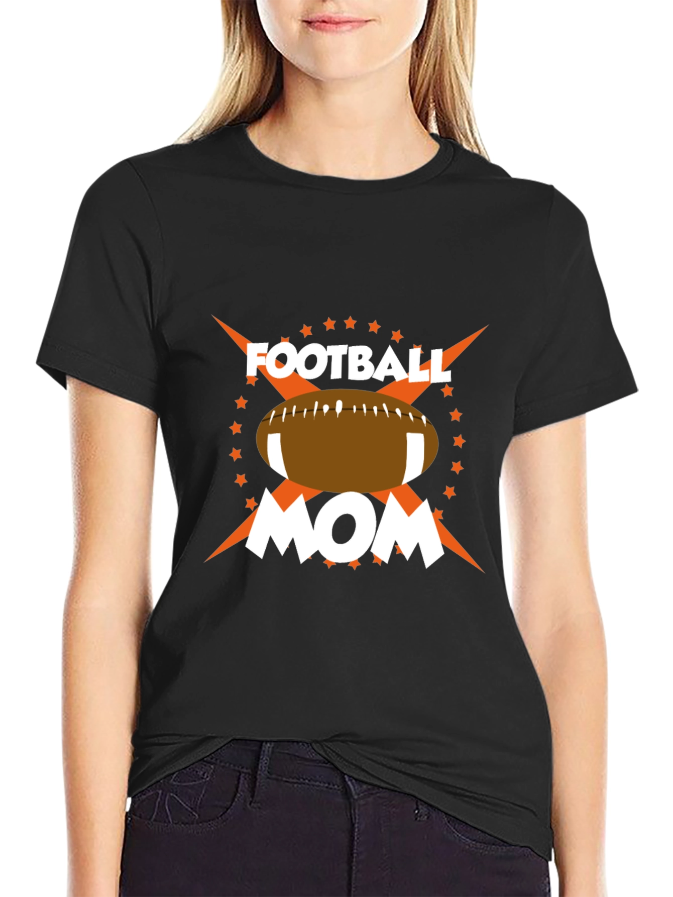 Black Football Mom Graphic Tee - Black Cotton Blend view 2