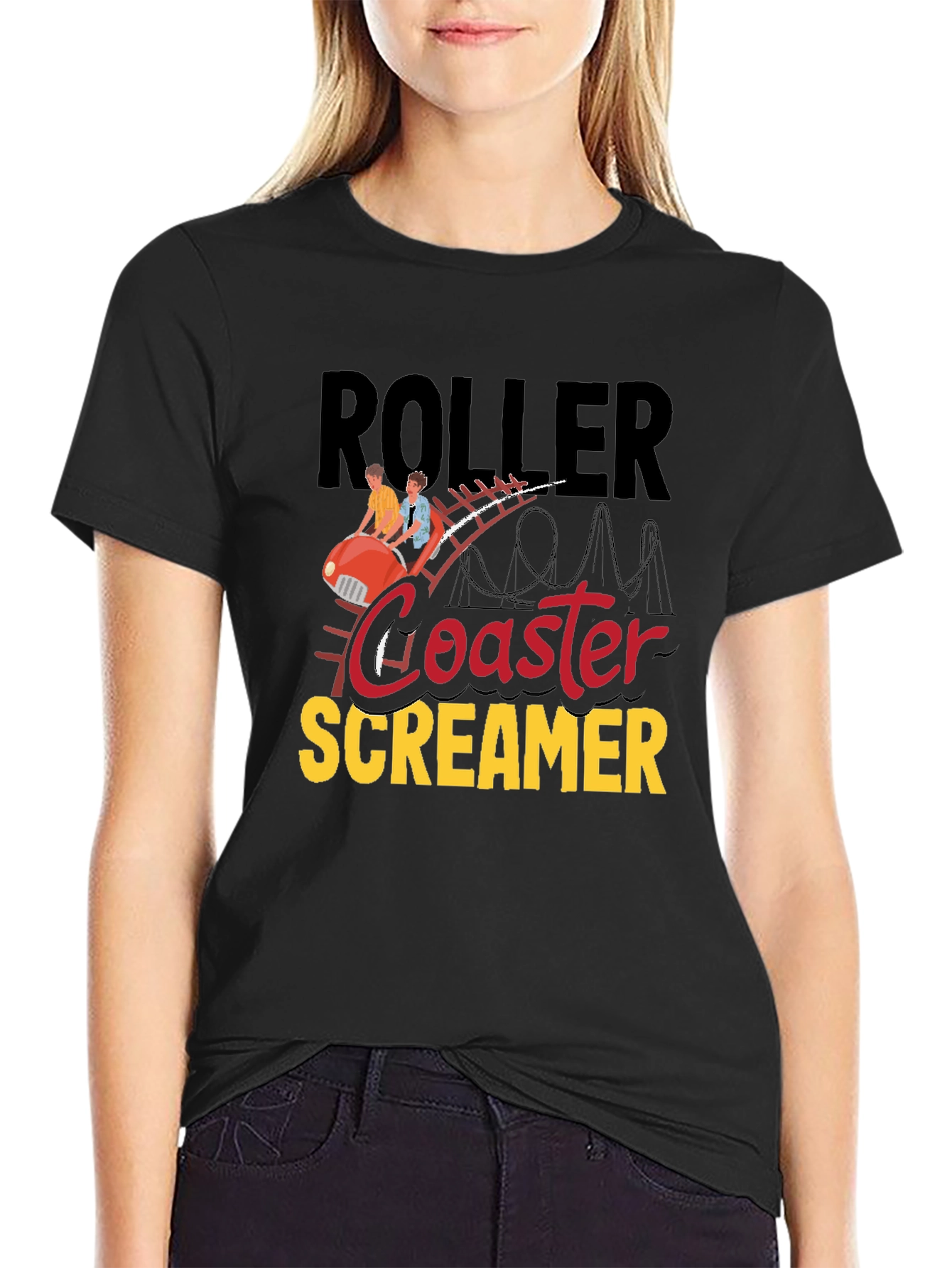 Black Roller Coaster Screamer Graphic Tee - Black view 2
