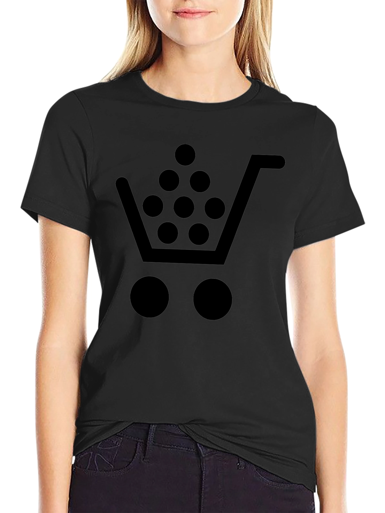 Black Shopping Cart T-Shirt - Cool Black Tee view 2