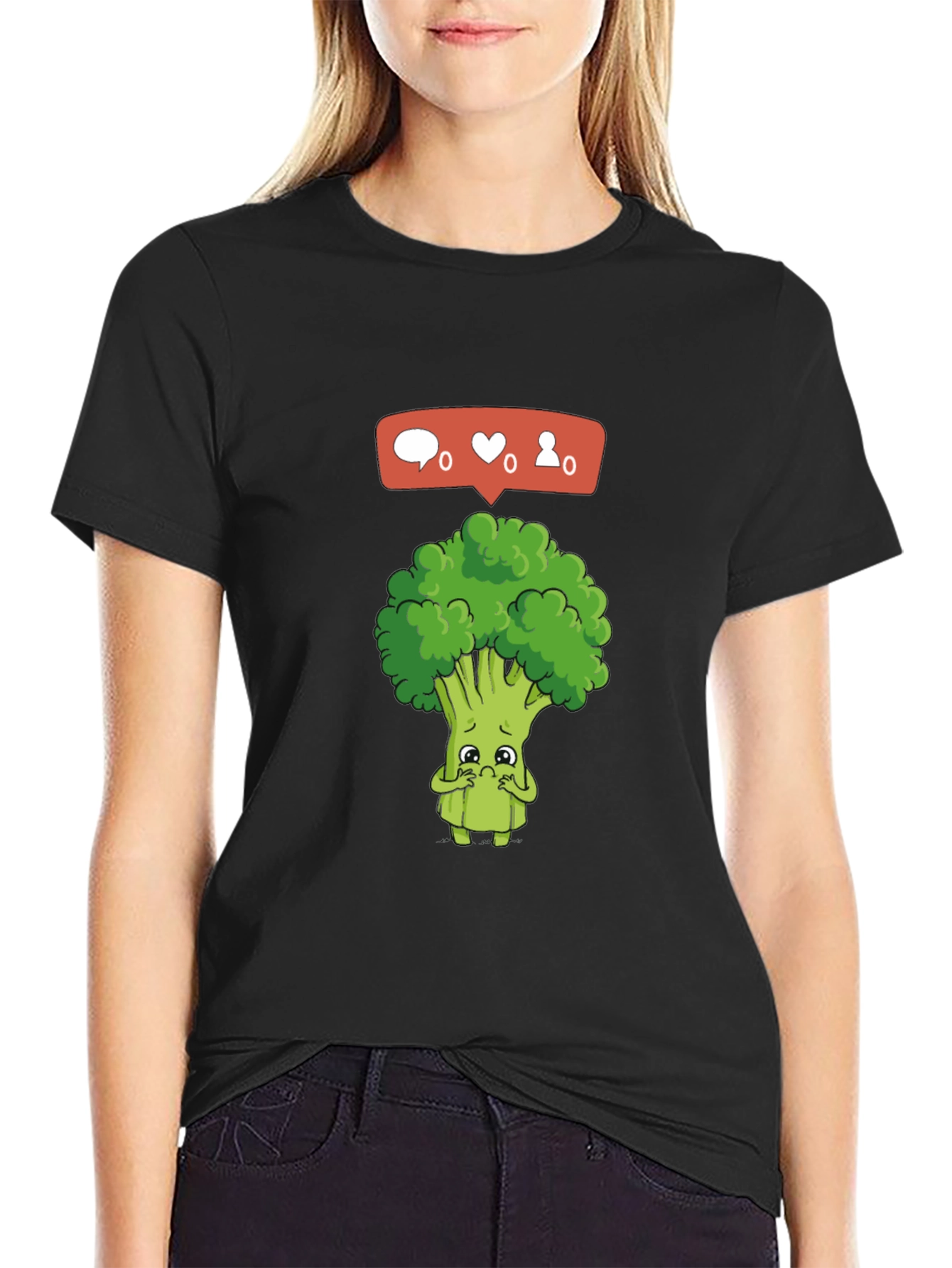 Black Sad Broccoli Graphic T-Shirt - Black view 2
