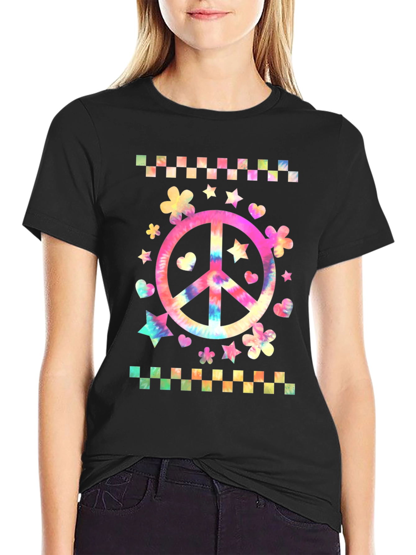 Black Tie-Dye Peace Sign Graphic Tee view 2