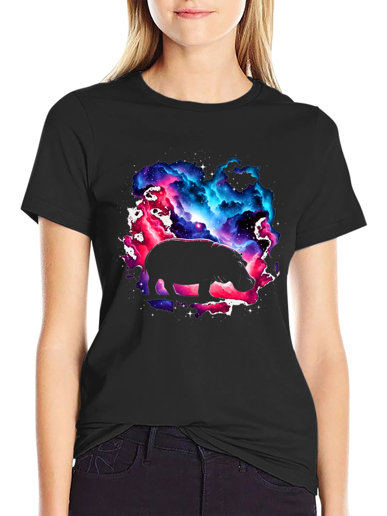 Black Cosmic Hippo Graphic Tee - Black view 2