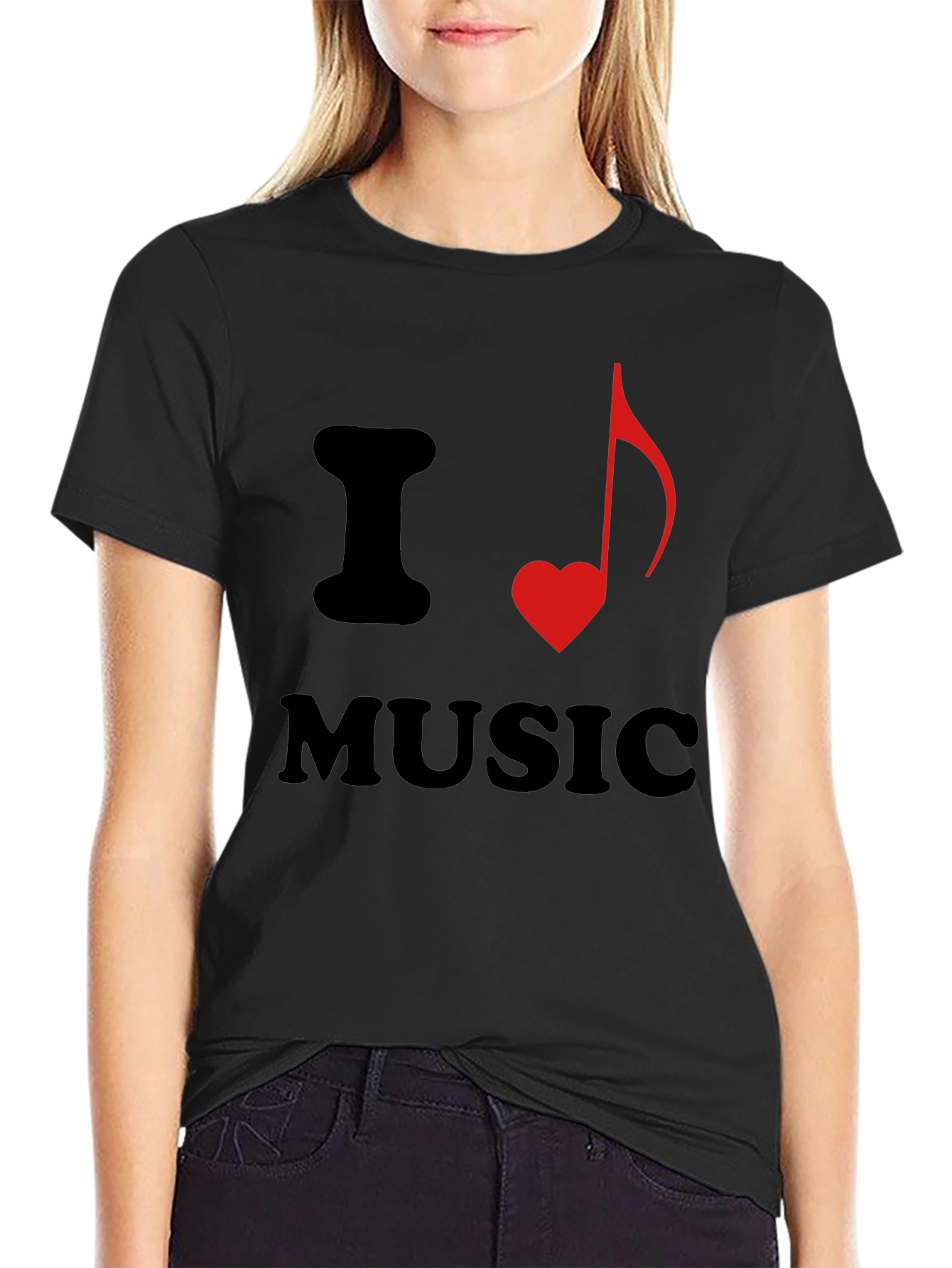 Black I Heart Music Graphic Tee - Stylish Black T-Shirt view 2