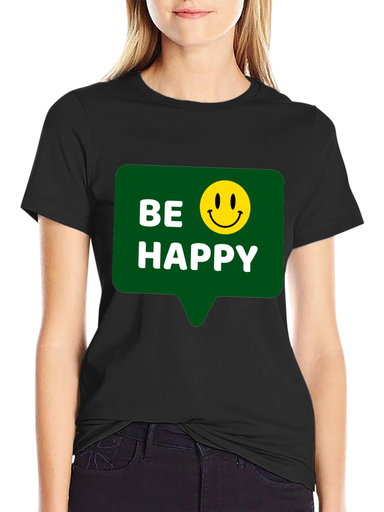 Black Be Happy T-Shirt - Positive Vibes - Everyday Wear view 2