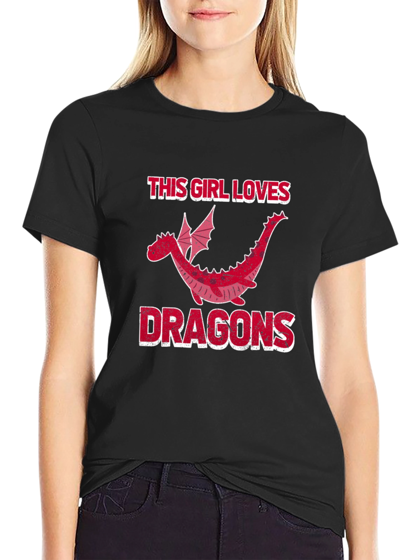 Black This Girl Loves Dragons T-Shirt - Black Graphic Tee view 2