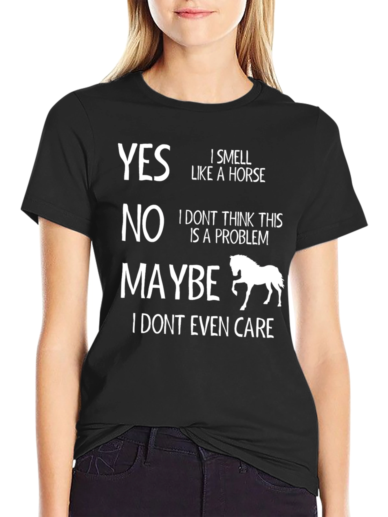 Black Funny Horse Lover T-Shirt - Yes No Maybe Design view 2