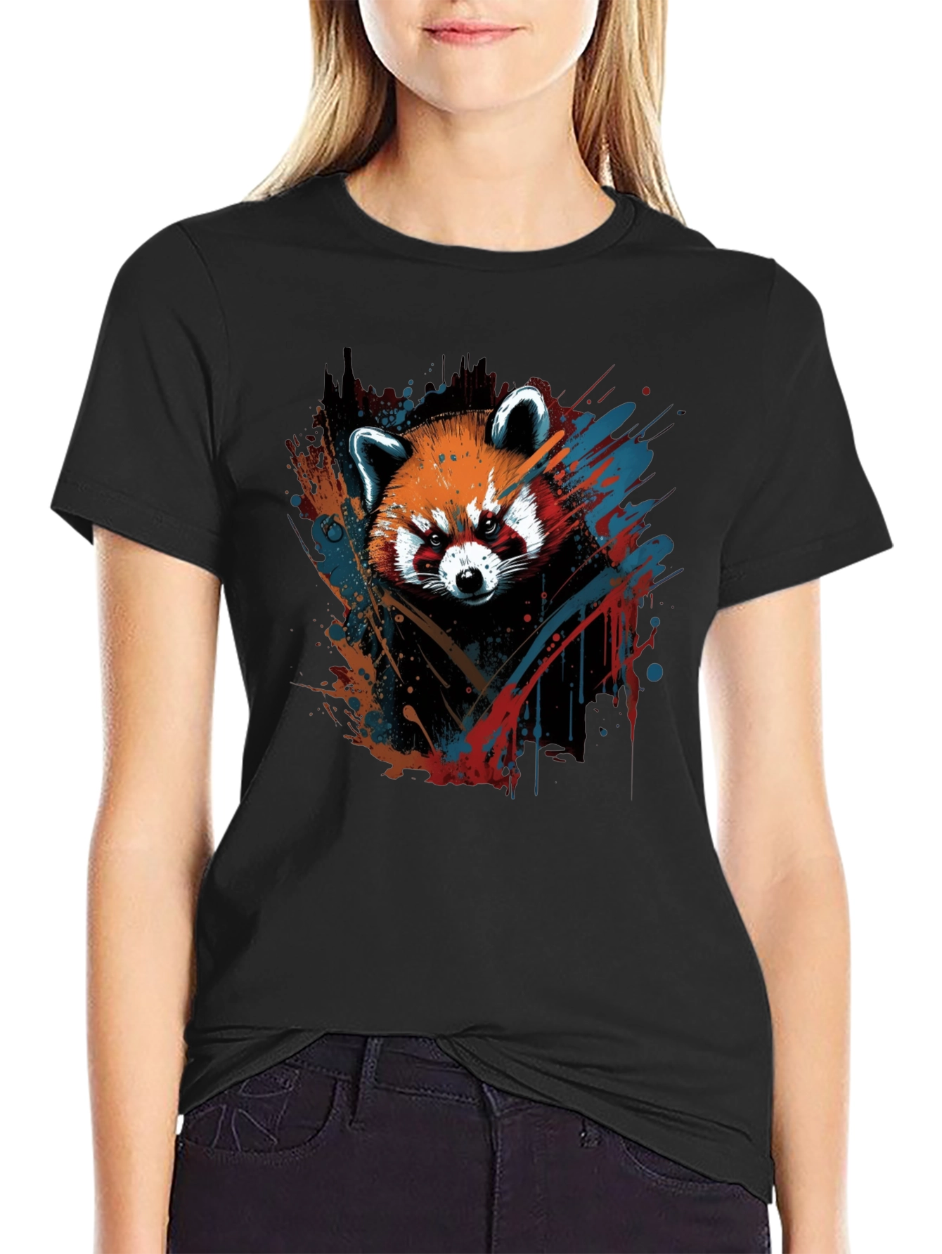 Black Red Panda Graphic Tee - Men's Black T-Shirt view 2