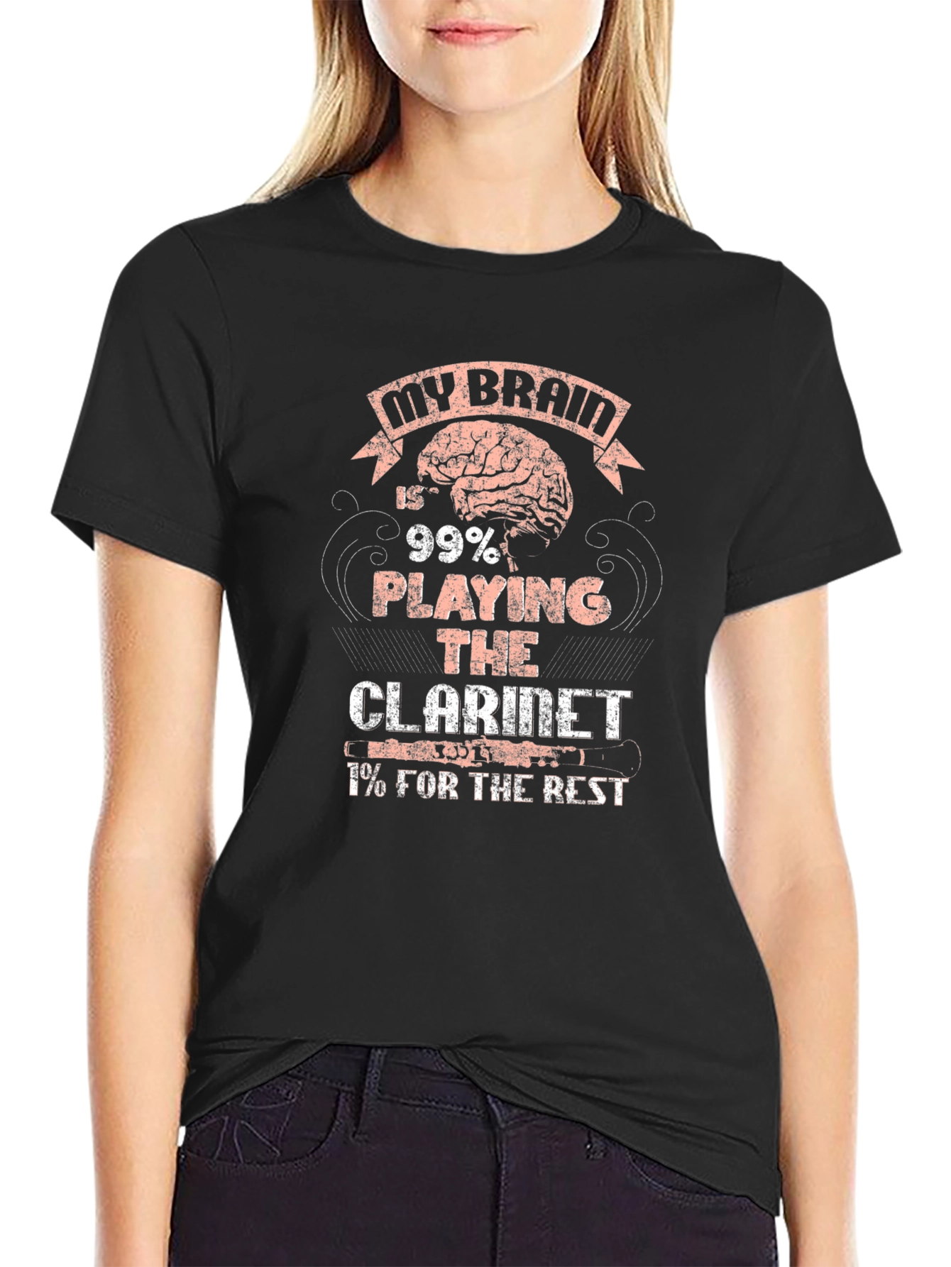 Black My Brain Clarinet Player T-Shirt view 2