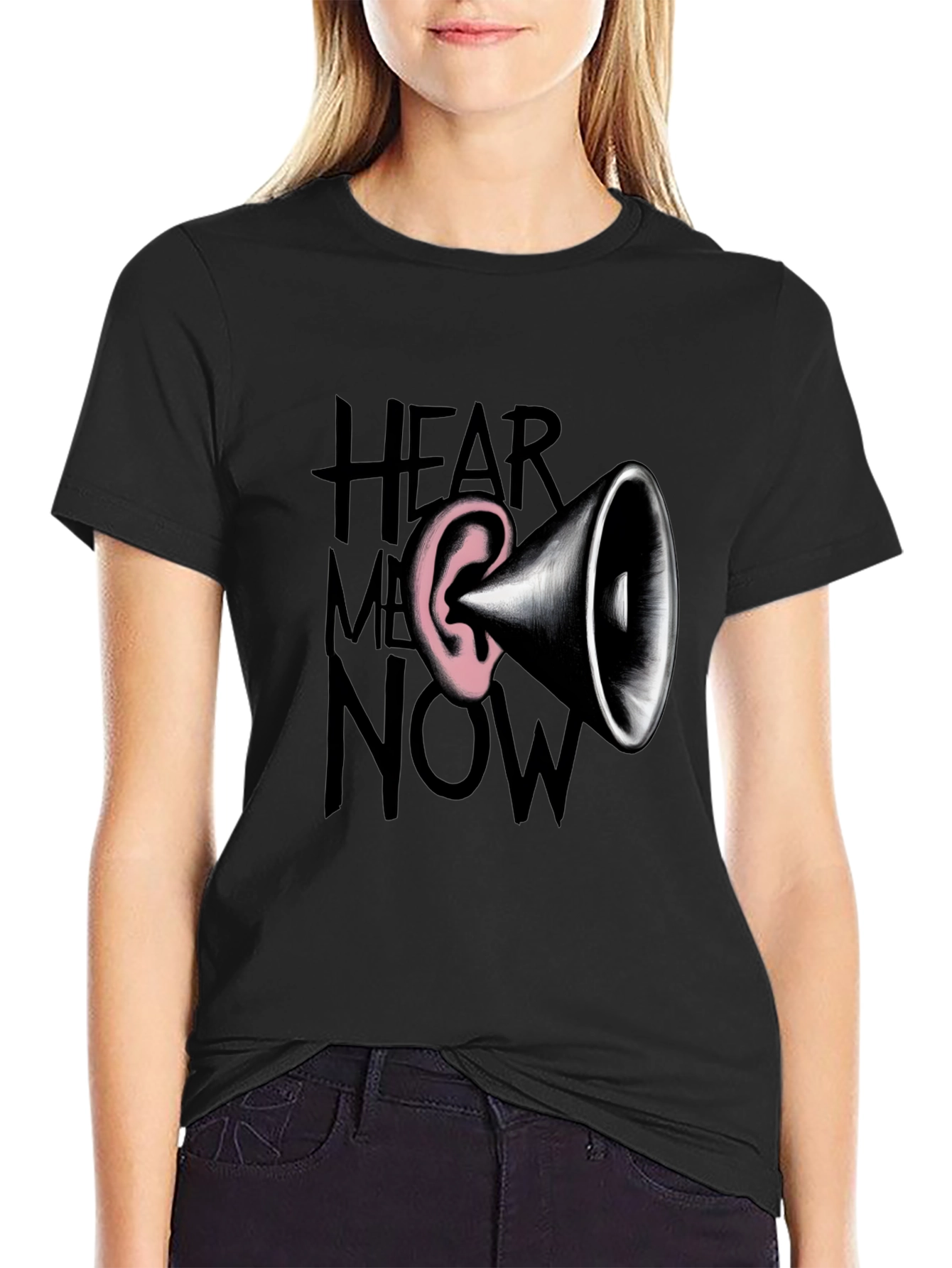 Black Hear Me Now Graphic Tee - Bold Statement Shirt view 2