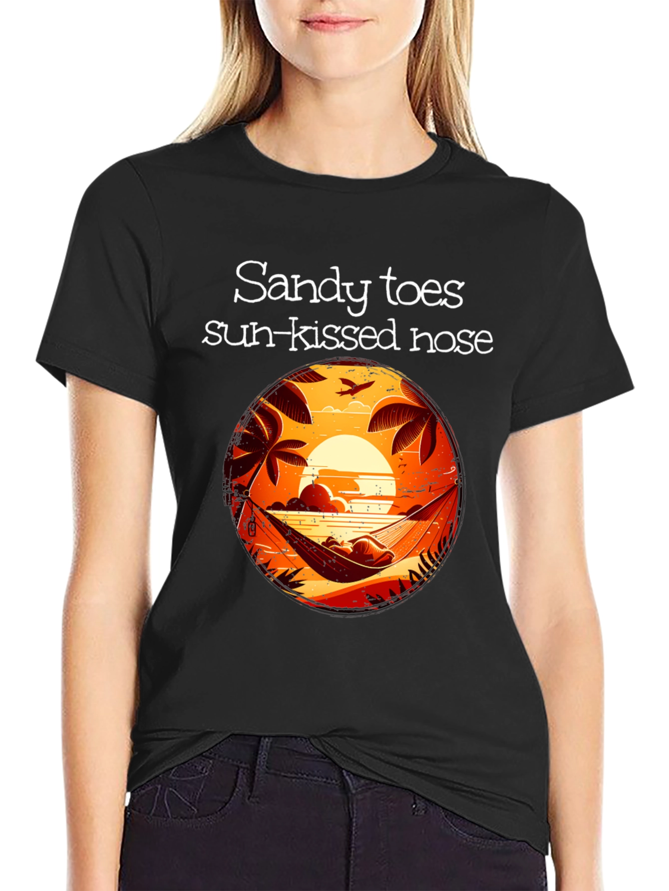 Black Sandy Toes Sun Kissed Nose Black Graphic T-Shirt view 2