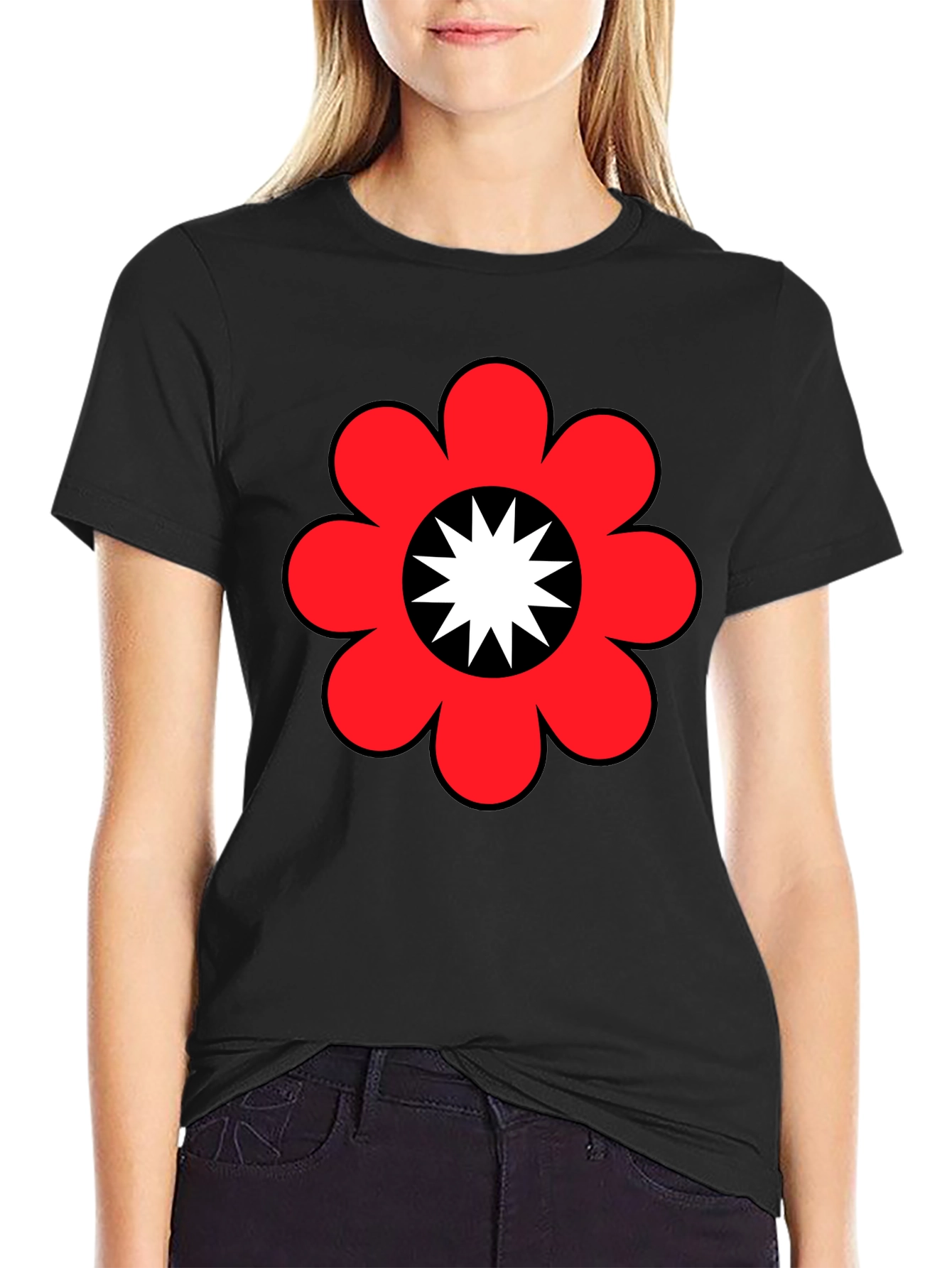 Black Retro Flower Power Graphic Tee - Black view 2