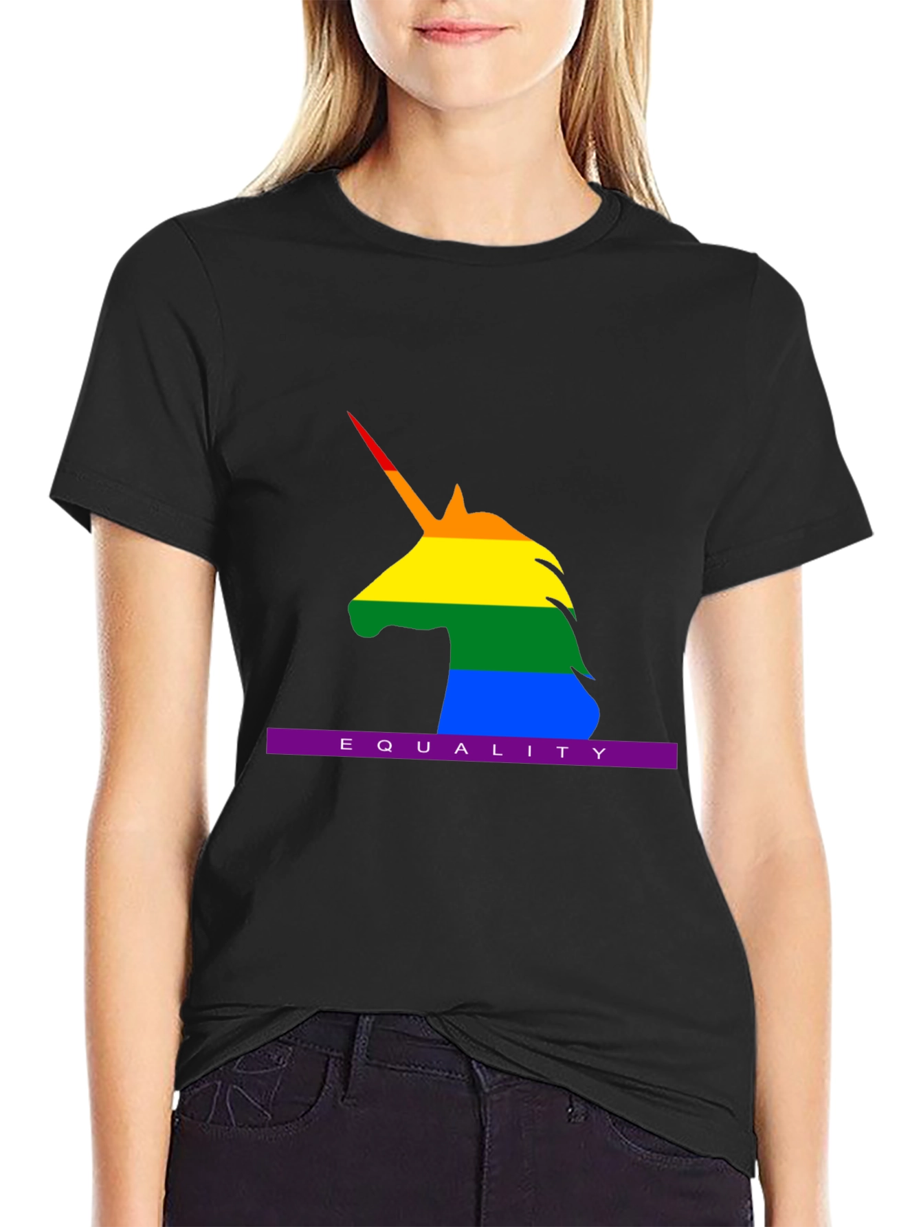 Black Equality Rainbow Unicorn T-Shirt - Pride LGBT view 2