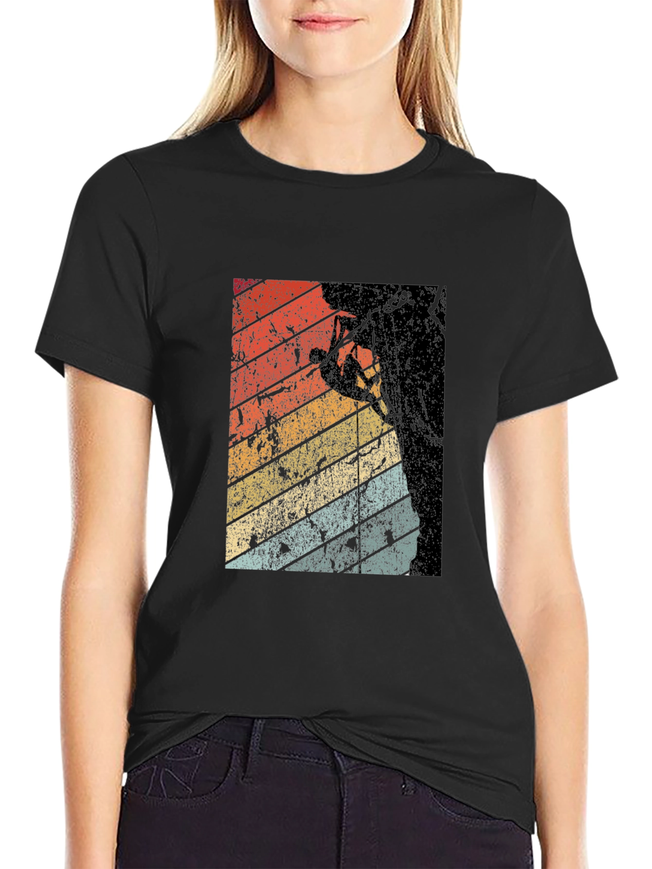 Black Retro Rock Climbing Graphic Tee - Black view 2