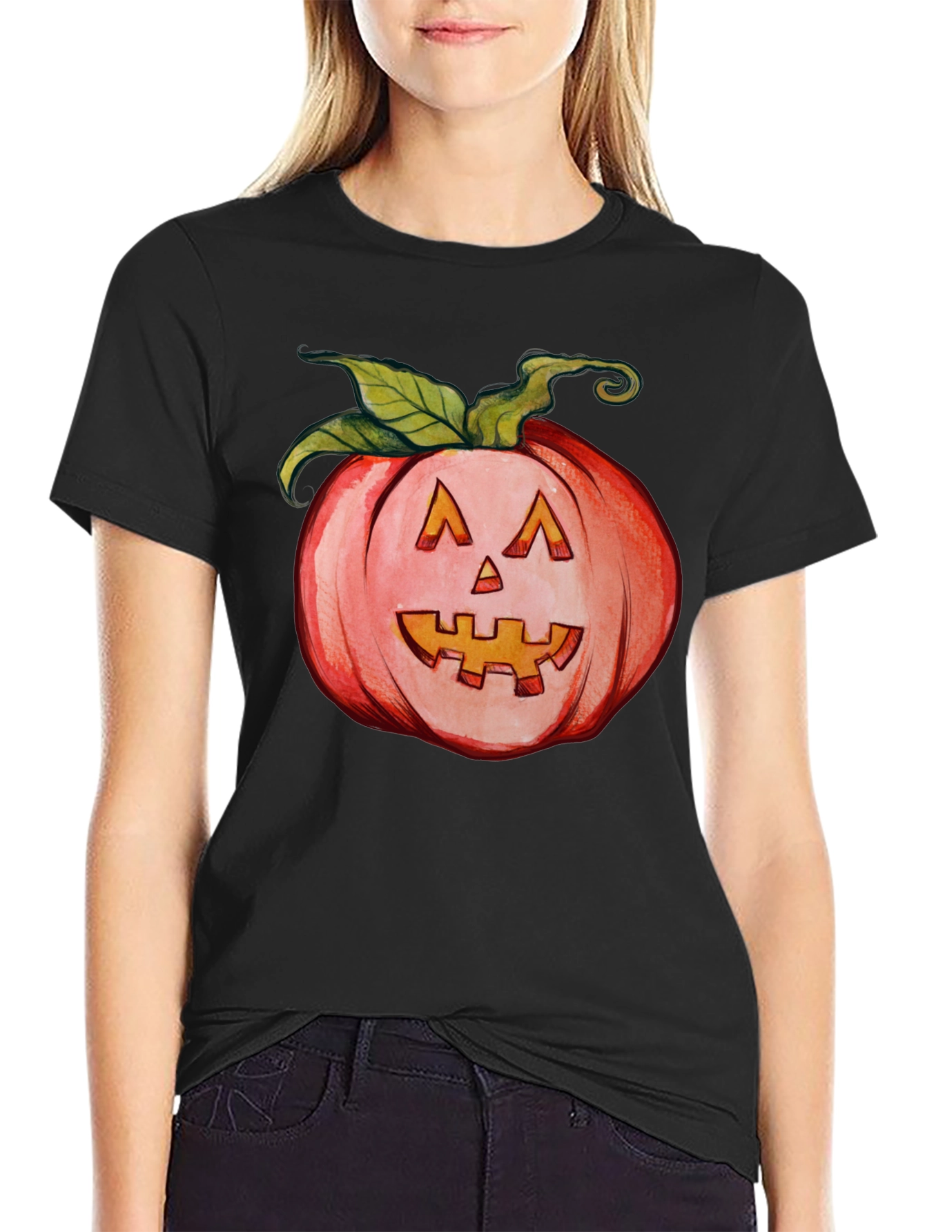 Black Halloween Pumpkin Graphic T-Shirt view 2